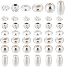 60pcs 925 Sterling Silver Beads for Jewelry Making, 6 Style Small Bracelet Space