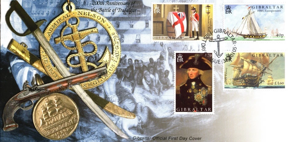 Gibraltar 2005 Battle of Trafalgar Death of Lord Nelson FDC HMS Victory Stamps - Image 4 of 4