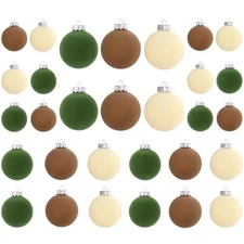 30 Pcs Velvet Christmas Ornaments, Brown Green Neutral, Mixed Sizes (3.9, 3.1...