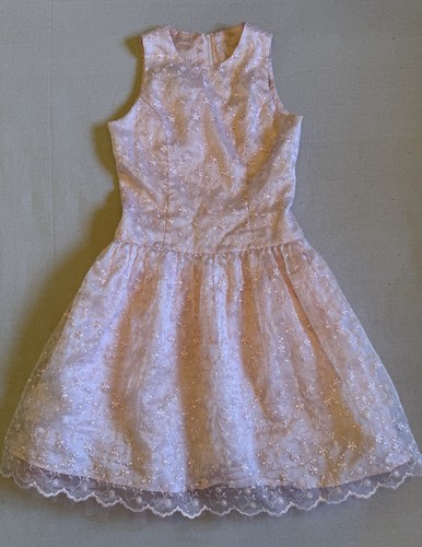 Vintage Jessica McClintock Floral Embroidered Organza Drop Waist Dress Girls 16