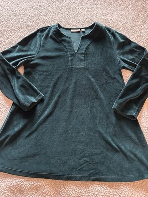 Women's Susan Graver M Emerald Green Long Sleeve Velour Tunic Top