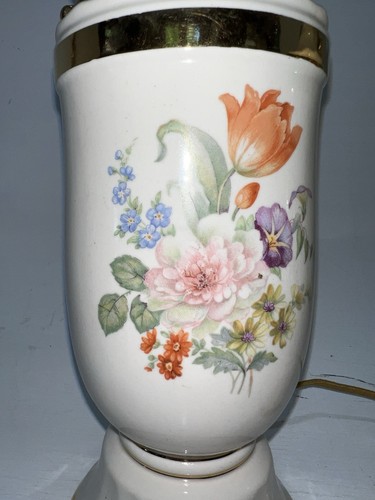 Floral Cottage Boudoir Ceramic Urn Lamps Hand Painted Blue Top Gold Pair GUC - Picture 7 of 17