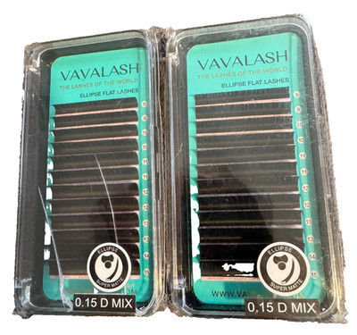 New Lot Of 2 Trays Packs Vavalash Ellipse Super Matte Flat Lashes 0.15 D Mix