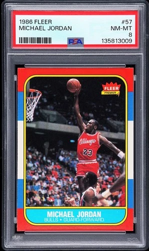 🔥 1986 FLEER MICHAEL JORDAN #57 ROOKIE RC CARD NM MINT PSA 8 🔥