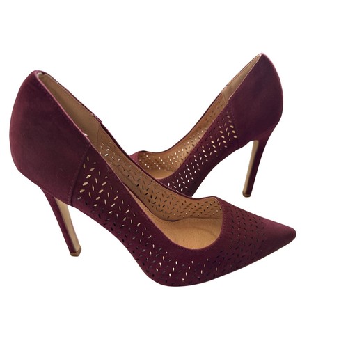 Liliana Pointed Toe Heels Burgundy Laser Cut Stiletto Pumps Size 9 Women's Shoes