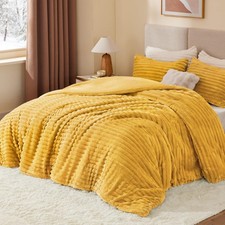 BEDELITE Fleece King Comforter Set -Super Soft  Warm Fluffy Mustard Yellow Bedd