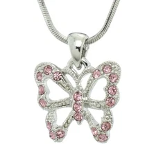 W Swarovski Crystal Butterfly Pink Wings New Necklace Jewelry Pendant 18" Chain
