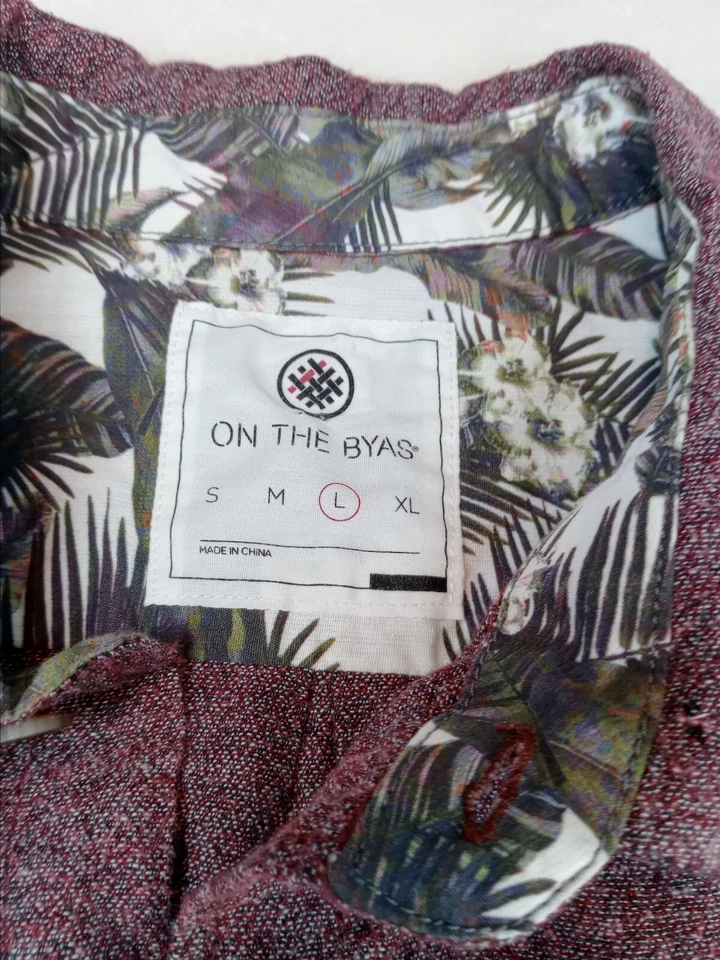 Camisa On The Byas Manga Larga Hombre Talla Grande Granate Pacsun Tropical Bolsillo Palma Foto 4 de 4