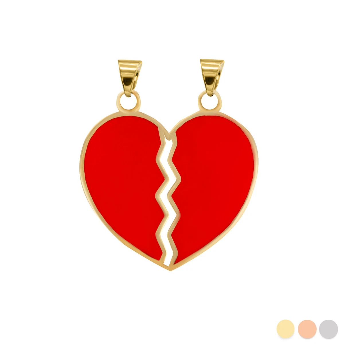 Gold Enamel Breakable Heart Pendant Necklace in Yellow Rose White