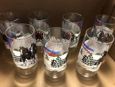 1995 Budweiser Anheiser Clydesdale Christmas Drinking Glasses Tumblers Set of 7