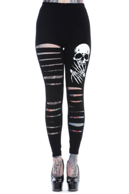BANNED Apparel Rockabilly Emo Gothic Punk Slashed Skull Hands Black Leggings