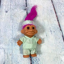 Vtg 90s Troll Doctor Surgeon Doll Figure Green Scrubs Purple Hair RUSS - 5.5" T