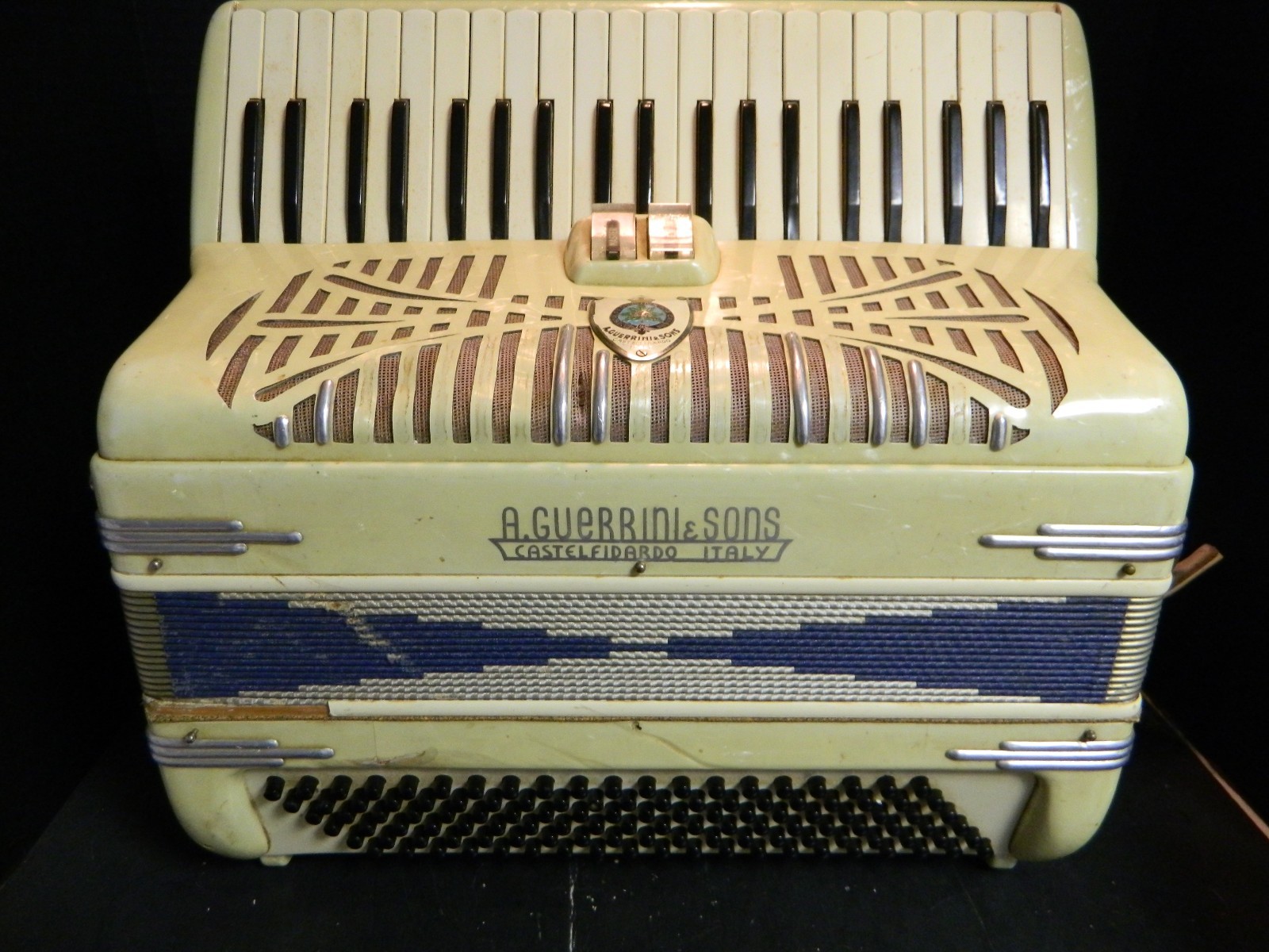 Vintage A. Guerrini & Sons Ivory Mother of Pearl Accordion 120 