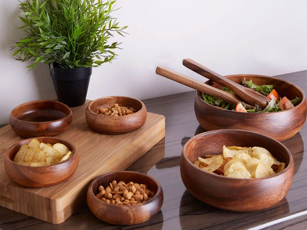 Acacia wood top serving bowl