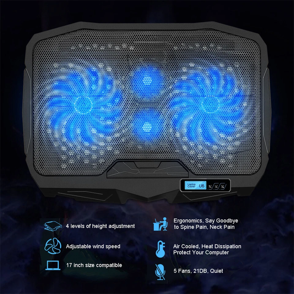 Almohadilla de enfriamiento USB para computadora portátil de 13"-16" completamente ventilada 4 ventiladores para Macbook Air M2 Foto 2 de 4