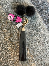 Bead Landing Keychain Pom Poms and Tassle - Black