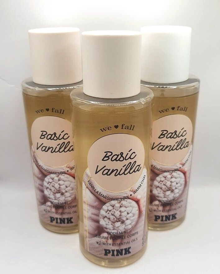 VICTORIA'S SECRET PINK BASIC VANILLA BODY MIST 8.4 FL OZ (SET OF 3