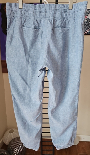 Athleta Elastic Waist Cabo Linen Chambray Blue Jogger Pants Size 16 - Picture 6 of 7