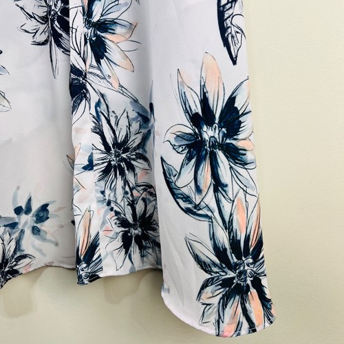 Basque Floral Waterfall Skirt White Navy Blue Pink Waist Tie 14 High Low - Picture 15 of 19