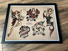 Sailor Jerry Vintage Tattoo flash Pin Up Art Print 11x14 FRAMED  Ready to Hang 