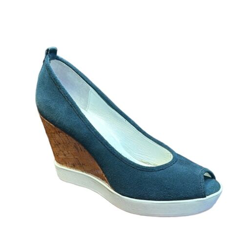 Donald J. Pliner Carli Peep Toe Cork Wedge Pumps Blue Suede Size 6.5