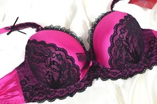 Sexy Bra Padded Pink Sequins Lace Ladies Underwear Lingerie Cup D