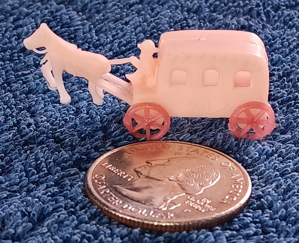 Dollhouse Miniature Vtg Western Coach Horse Wagon Pink Toy STagecoach 1960s Tiny