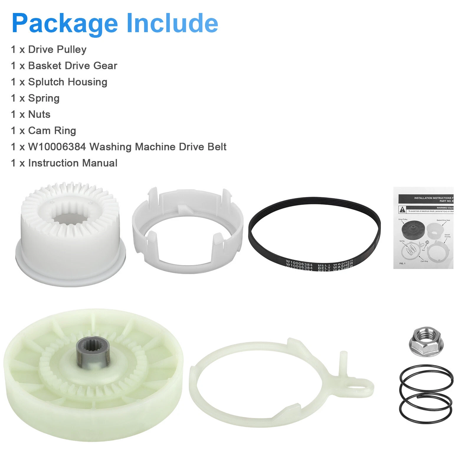 W10721967 Washer Pulley Clutch Parts Kit W10006384 for Whirlpool W10006356