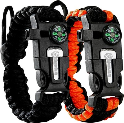 Atomic Bear Paracord Bracelet (2 Pack) - Adjustable - Fire Starter - Loud Whistl