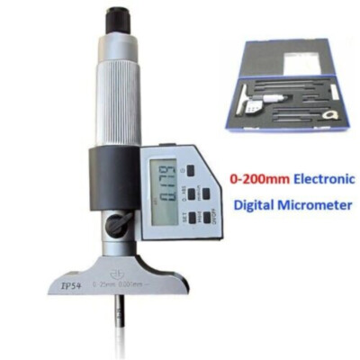 0-8'' Digital Electronic Depth Micrometer Set 0-200mm Gauge Carbide LCD Display ！