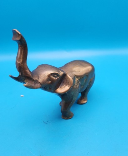 Vtg Solid Brass Elephant Figure 4" Trunk Up - Picture 5 of 9