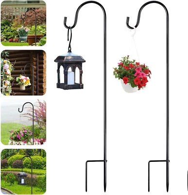 2x Garden Shepherds Crook Hooks for Garden Lights Adjustable Metal Stake Hangers