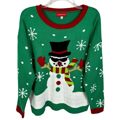Blizzard Bay Green Ugly Christmas Cool Snowman Sunglasses Sweater Men s Large 