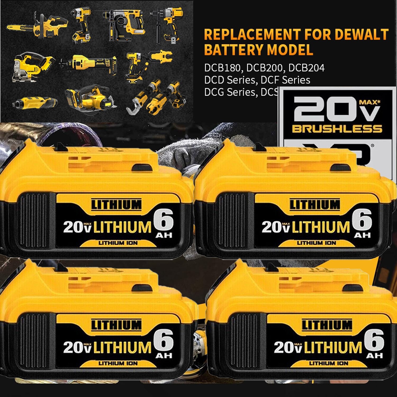 1/4PACK 20V 5/6Ah Replacement For DeWalt DCB206 20Volt Max Lithium Battery 3.0