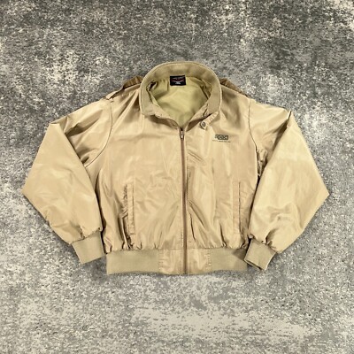 Vintage Cafe Racer Jacket Mens Large L Beige Bomber Full Zip Palladium 80s 90s