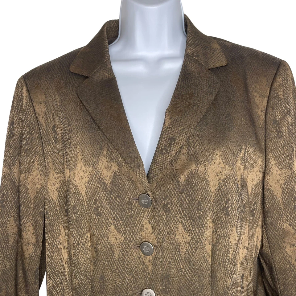 Escada Margaretha Ley Blazer  EU 42 US 10 Faux Snakeskin Brown Buttons Career - Image 2 of 4