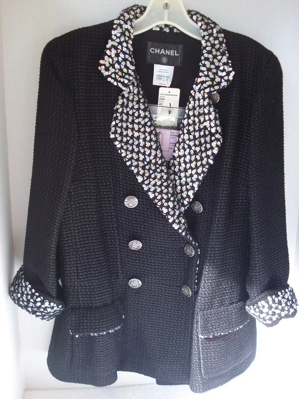 Giacca tweed nera CHANEL 42 8 10 Paris Shanghai 10A nuova con etichetta collezione favolosa