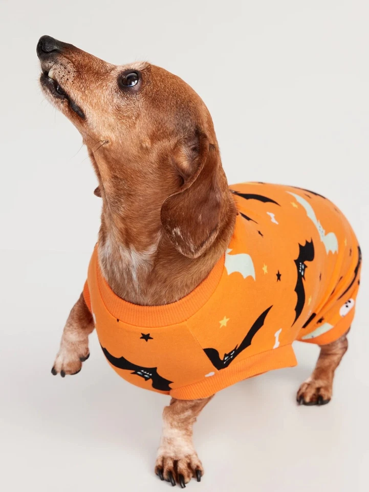Camiseta Jersey Tejido Estampado Halloween Antiguo Azul Marino Mascotas Perros Naranja Murciélago Talla S M L Foto 2 de 2