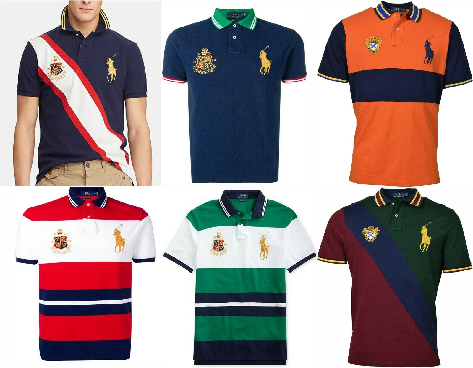 Polo Ralph Lauren Gold Metallic Big Pony Crest Logo Striped Solid Button Shirt