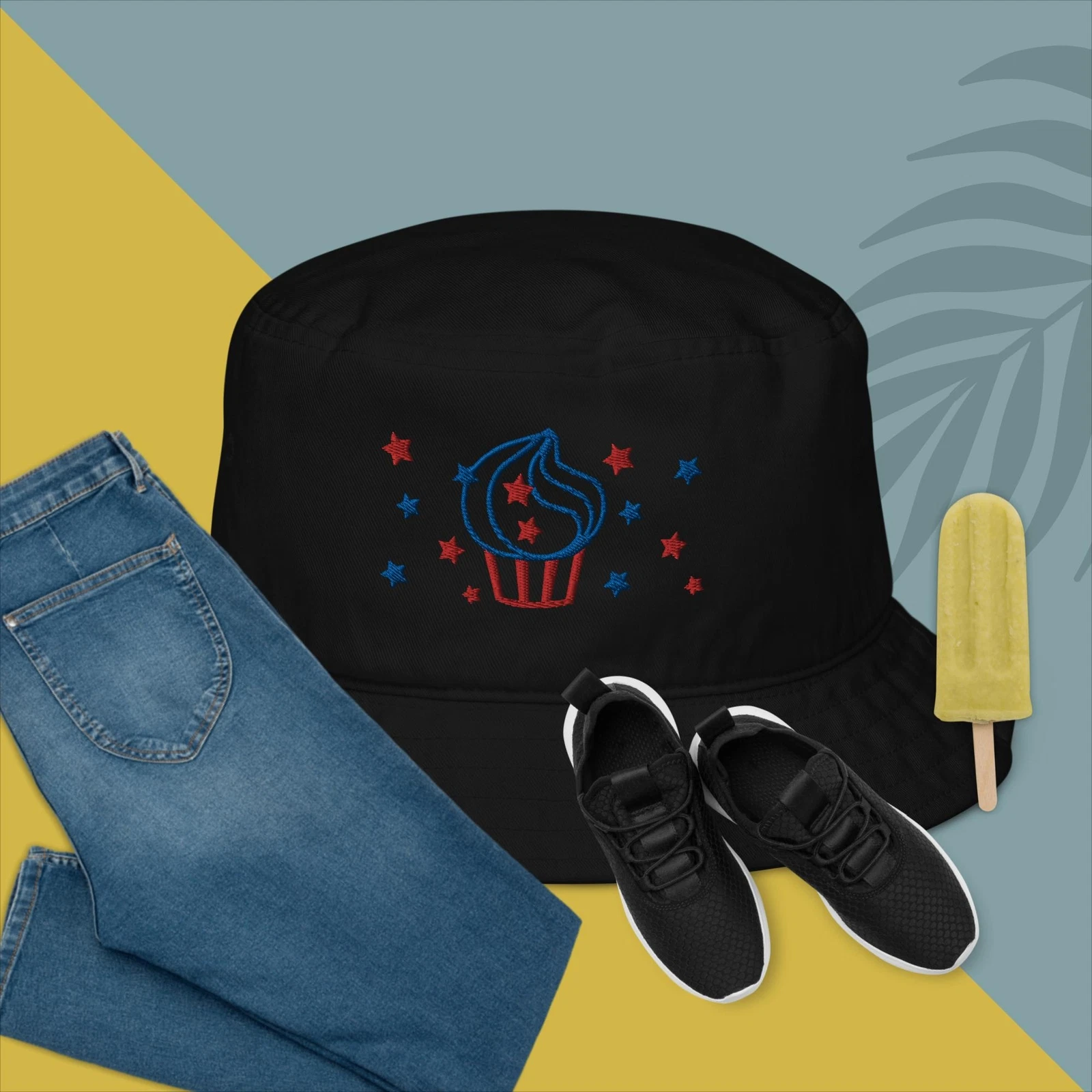Cupcake red and blue Organic bucket hat