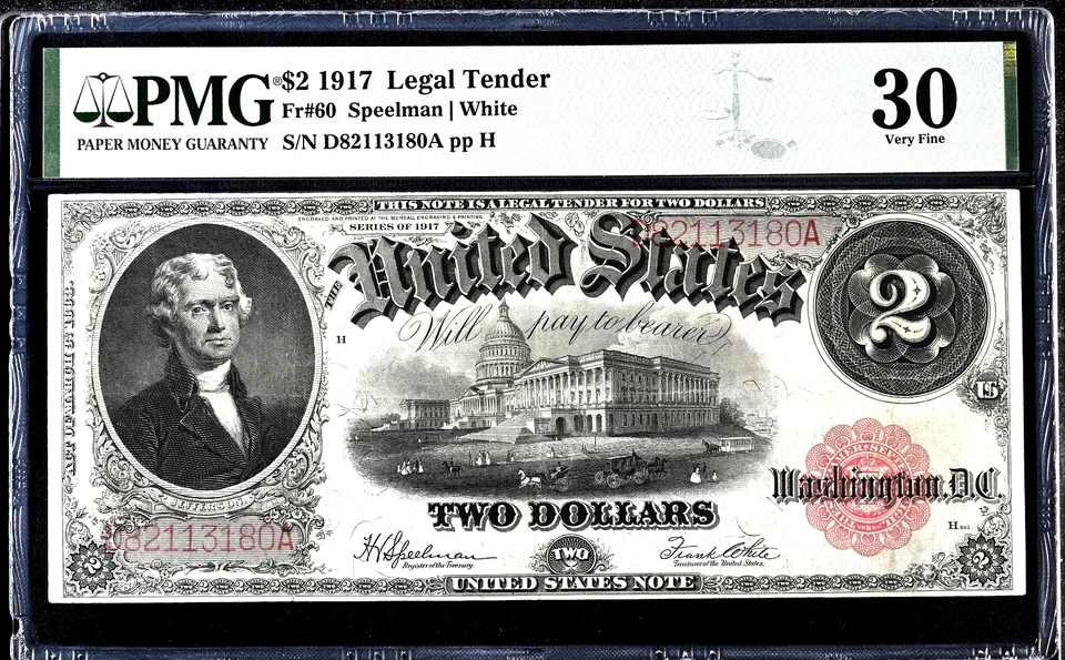 1917 US Legal Tender $2 Note - FR# 60 Speelman/White -PMG 30 Bracelet Note-Nice - Image 2 of 4