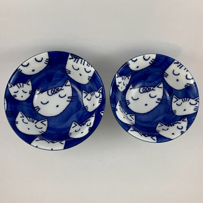 Rice Soup Noodles Bowls Set of 2 Cats Blue Made In Japan
