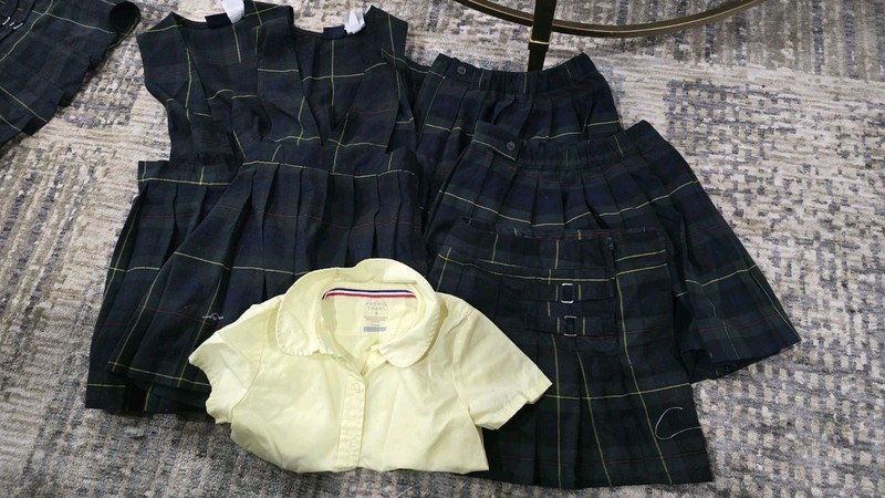  Green / Blue Plaid Uniform Neck Jumper - Girls Size 5 Bundle