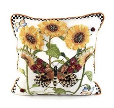 MacKENZIE Childs Monarch Butterfly & Sunflower 20” Square Pillow ~ NWT