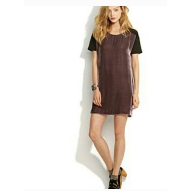 Madewell Eliot silk blend velvet t-shirt tunic shift dress mauve gray purple L