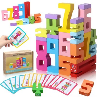 XPQKDC Wooden Number Building Blocks - 20Pcs Stacking for 3+ Years Old 20 