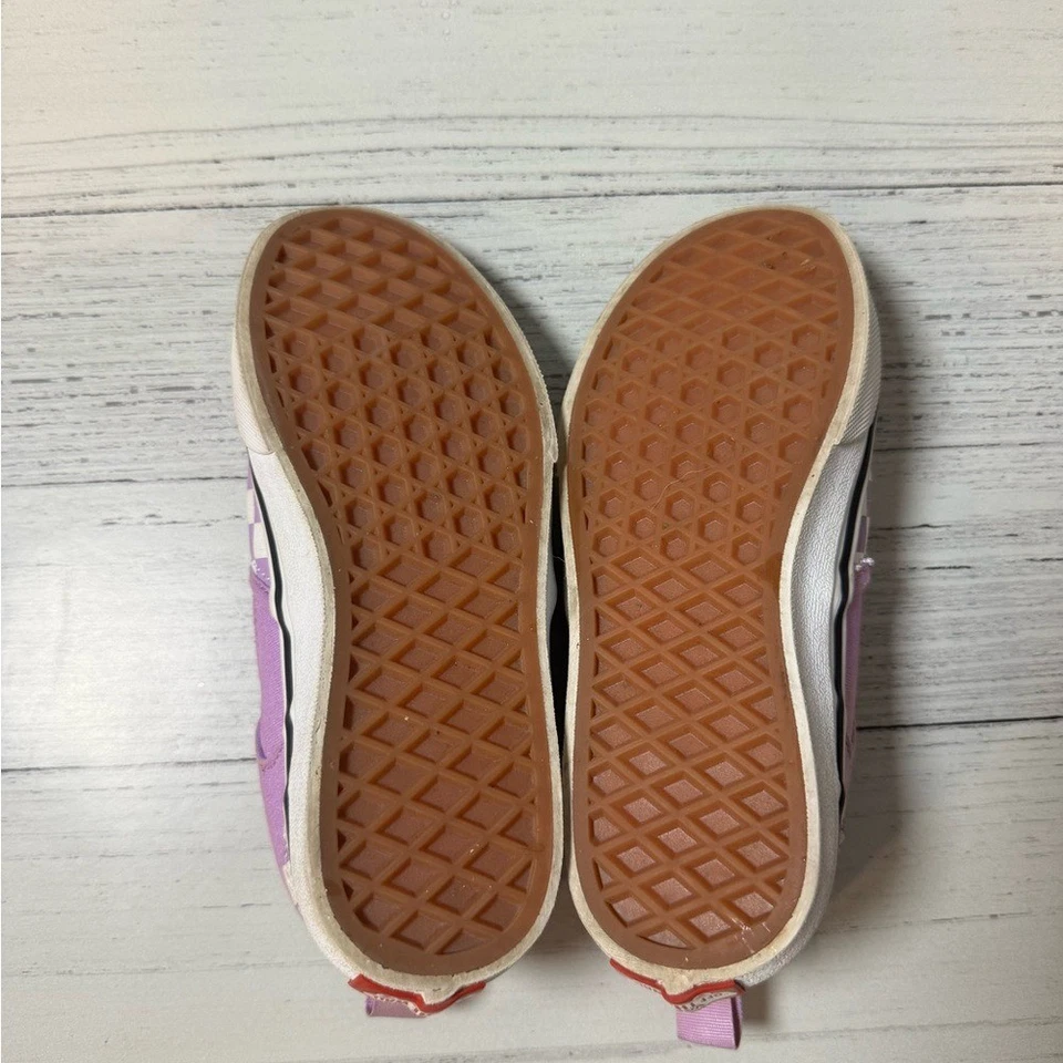 Vans Niños Púrpura Cuadros Zapatillas Sin Cordones Talla 1 Monopatín Punk Divertido Foto 4 de 4