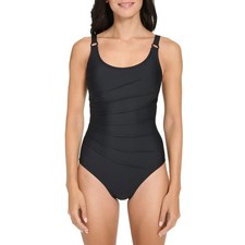 DKNY Women's Twist Cutout One Piece Swimsuit, Black, Medium