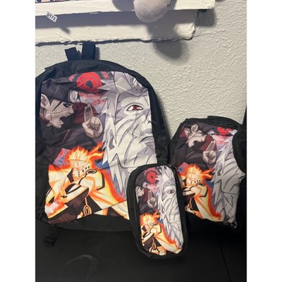 Naruto Shippuden 3pc Backpack Set Lunch Bag Pencil Case Itachi Obito Anime Black