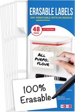 Reusable Kitchen Labels   White Dry Erase, 3x4 in, 48-Pack   Erasable Organiz...